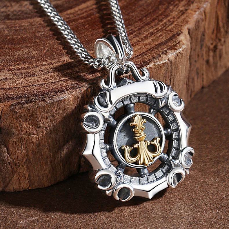 【Ready Stock】 New Men's Necklace Fashion Brand Sailing Boat Anchor Men's Pendant Domineering Retro D