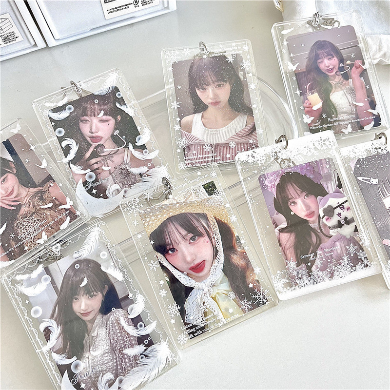 ฤดูหนาวเกล็ดหิมะใสกลิตเตอร์อะคริลิผู้ถือบัตรบัตรประจําตัวประชาชนป้องกันโฟโต้การ์ด