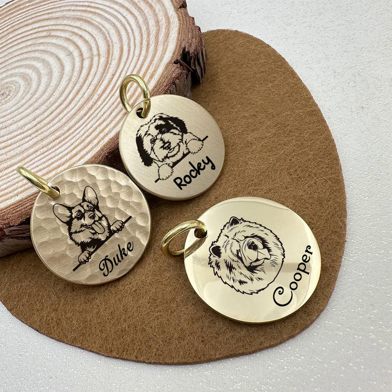 Personalized Pet Dog Tags Hand Hammered Brass Engraving Kitten Puppy Anti-lost Collars Tag Dog Cat N