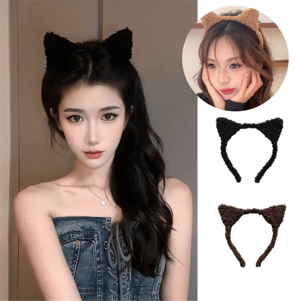ที่คาดผมแมวน่ารักสําหรับผู้หญิงตุ๊กตาหูแมวหวานเครื่องประดับผมหน้ากากล้างหน้าแต่งหน้า