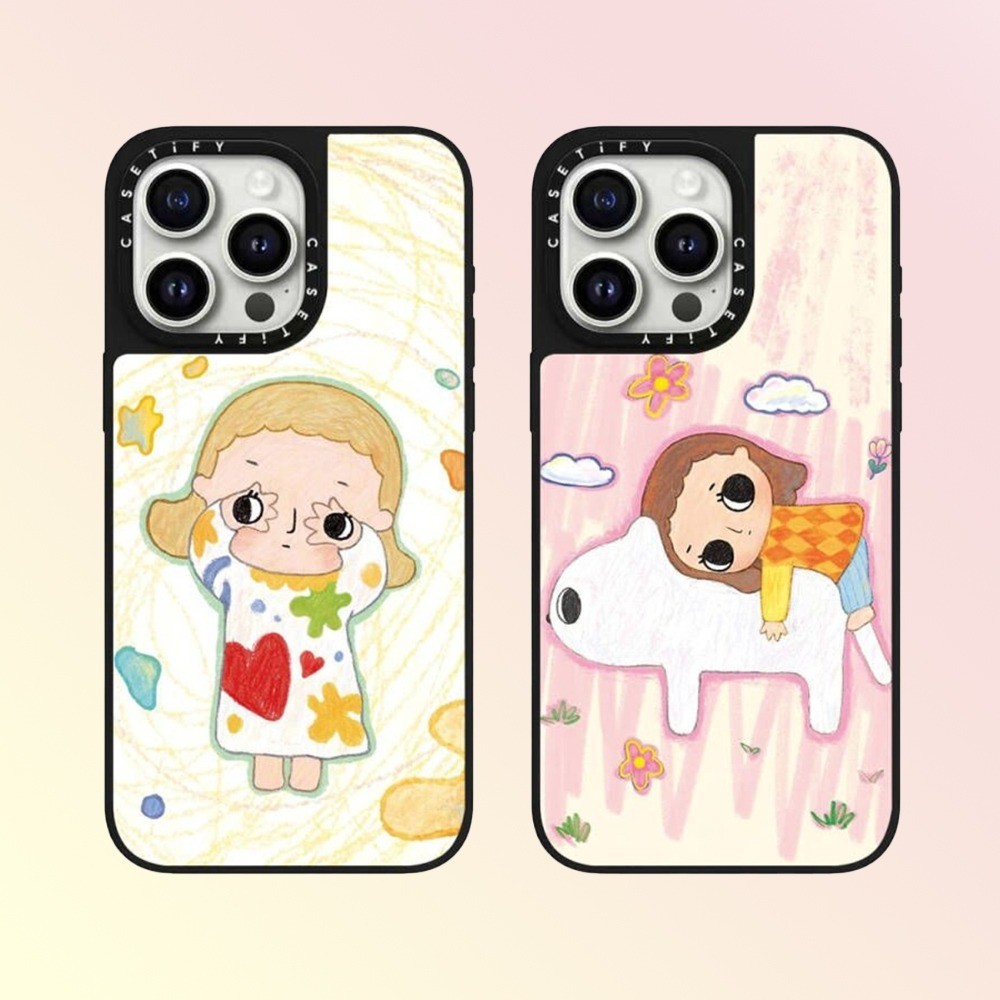 Casetif POP MART Graffiti Girl เคสโทรศัพท์กระจกคุณภาพสูงสําหรับ IPhone 16 15 14 13 12 11 Pro Max 15 plus 14 mini 15pro X XS XR XSAMX กันกระแทก Hard Case Anti Fall Cover