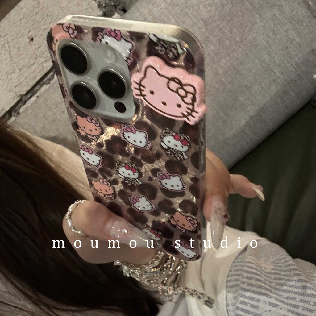 Huiwanju ลายดีบุกสีชมพูเสือดาวพิมพ์สาวแมวสําหรับ iPhone15promax เคสโทรศัพท์มือถือ 14 เคสป้องกัน 1312