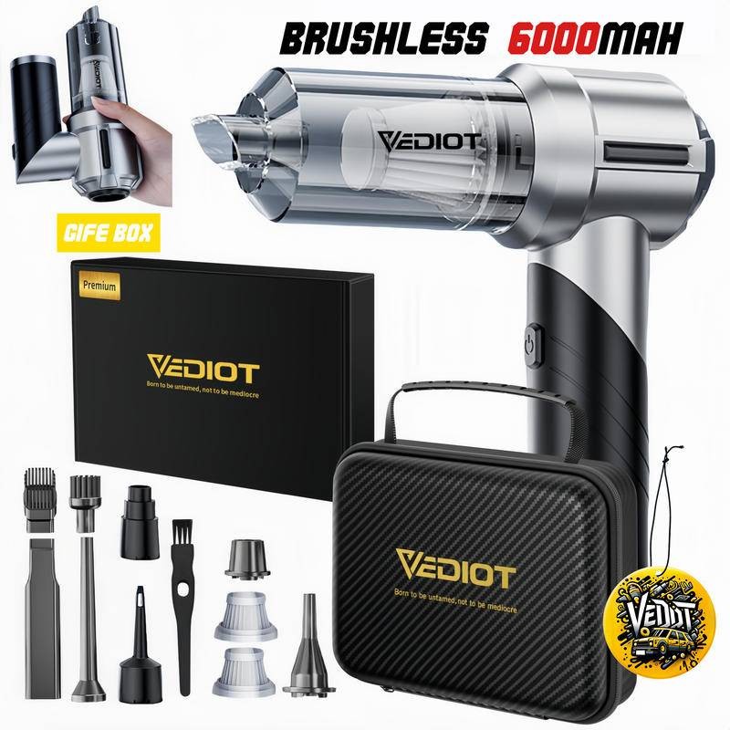 Vediot เครื่องดูดฝุ่นในรถยนต์ไร้สาย 125000Pa พร้อมหลอดดูดฝุ่น แบบมือถือ สําหรับบ้าน และรถยนต์