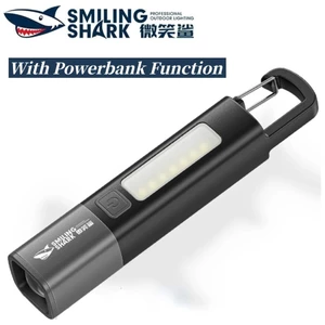 Smiling SHARK ไฟฉายขนาดเล็กสว่างเป็นพิเศษแบบชาร์จไฟได้แคมป์ปิ้งไฟฉาย LED กันน้ําพร้อมตะขอ