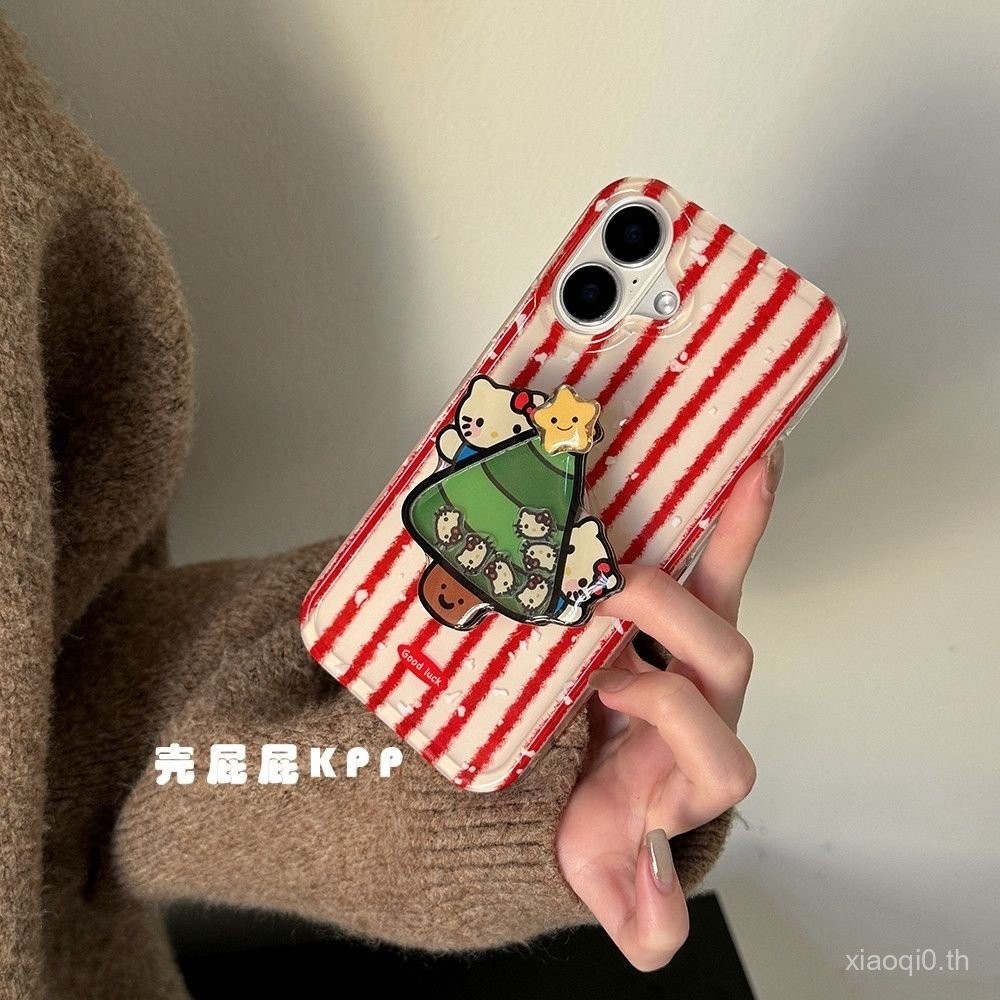 เคสโทรศัพท์สำหรับ iPhone 7 8 x XS XR xsmax 11 12 13 14 15 16 Pro Max PLUS สีแดงลายแนวตั้งต้นคริสต์มาสเคสนิ่มหุ้มทั้งเครื่องกันกระแทกเคสป้องกันเคส cjdc