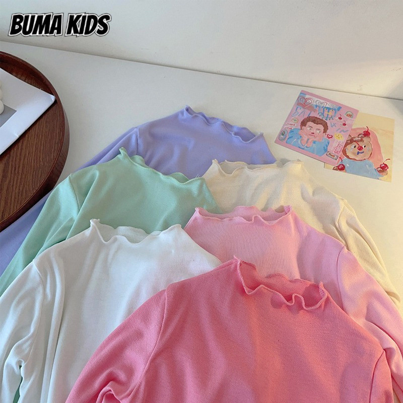 Buma KIDS เสื้อบอททอมกึ่งคอเต่าสําหรับเด็กเสื้อยืดแขนยาวแฟชั่นอเนกประสงค์