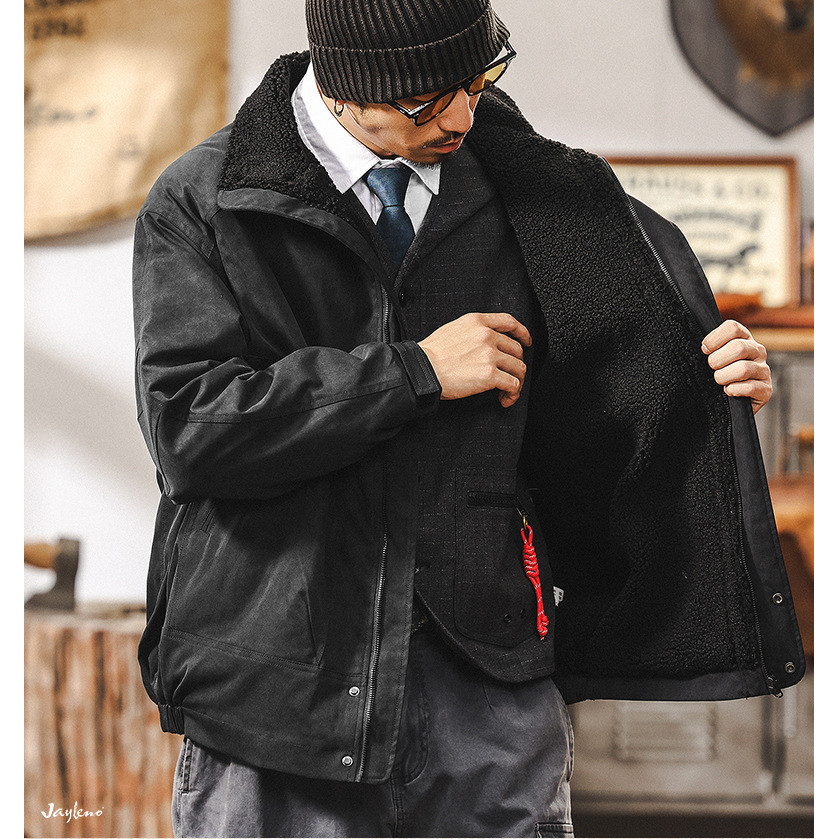 Merad Tie-Dye Retro Lamb ขนแกะผู้ชายฤดูหนาวผ้าฝ้ายหนาเสื้อแจ็คเก็ตผู้ชายกลางแจ้งทํางานเสื้อแจ็คเก็ตผ้าฝ้าย - รูปที่ 7