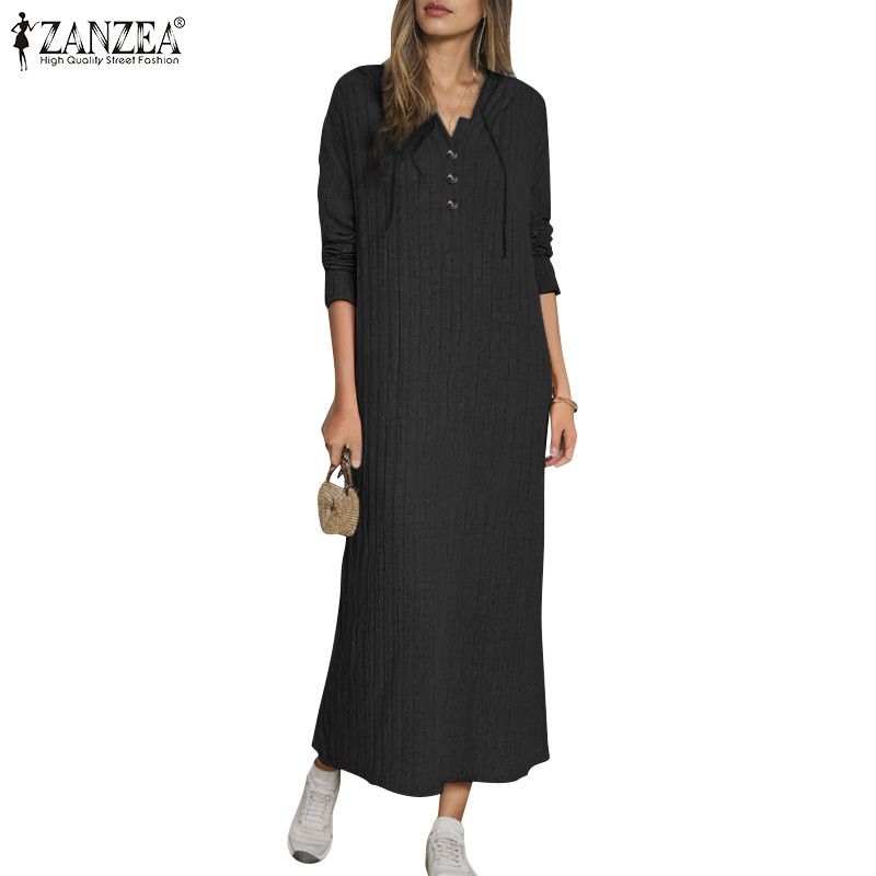 Zanzea ชุดเดรสสเวตเตอร์แขนยาวผูกเชือกลายทางวินเทจสําหรับผู้หญิง