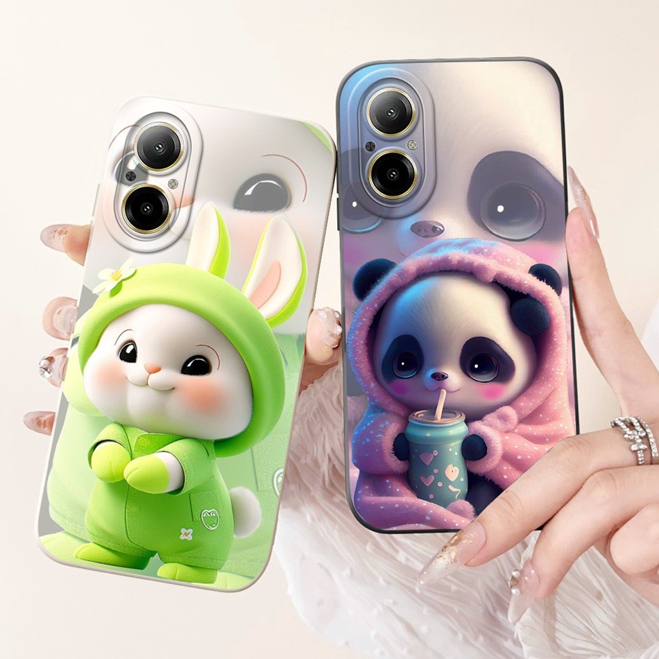 Oppo Reno7 Z 5G Reno8 Z CPH2343 กระต่ายน่ารัก Panda ปลอก Reno 7Z 8Z 5G เลนส์ป้องกันซิลิโคนอ่อนนุ่มเคสโทรศัพท์