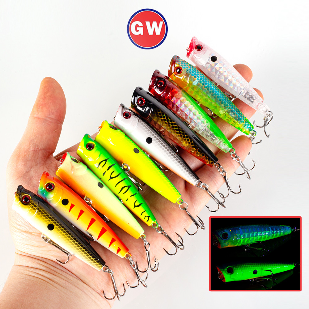 6.8เซนติเมตร/7กรัมล่อตกปลาเหยื่อป๊อปเปอร์ที่มีสองไตรเบิลตะขอ3ง ตาพลาสติกประดิษฐ์สร้อยเหยื่อแข็งสําหรับปลาเทราท์เบสคอนอุปกรณ์ตกปลา