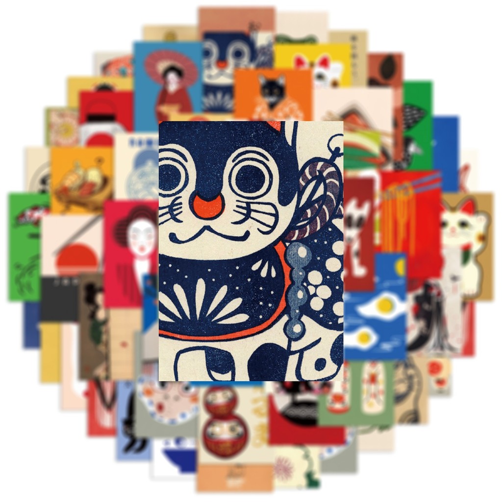 ดอกซากุระ ชิบะอินุ ภูเขาฟูจิ ซูชิ ญี่ปุ่น Japan custom 50แผ่น กันน้ำ สติ๊กเกอร์ Sticker แมวญี่ปุ่น