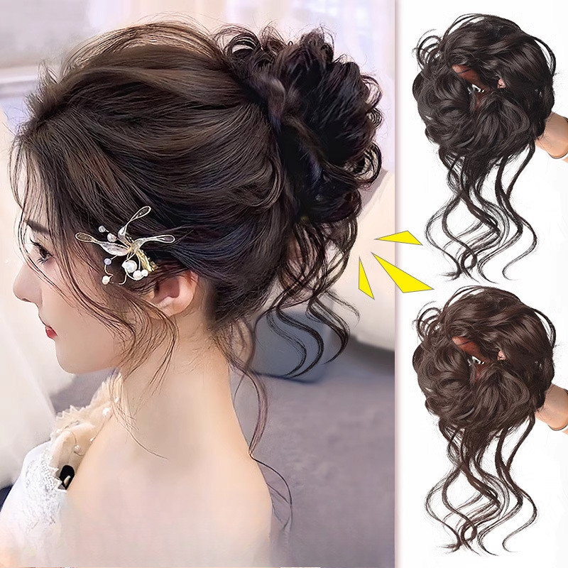 วิกผม Scrunchie Hot Silk Messy ไก่หางผมยาว Curls Fluffy ขี้เกียจเจ้าสาว Bun Bun ดอกไม้วิกผมผม Tie สําหรับผู้หญิง