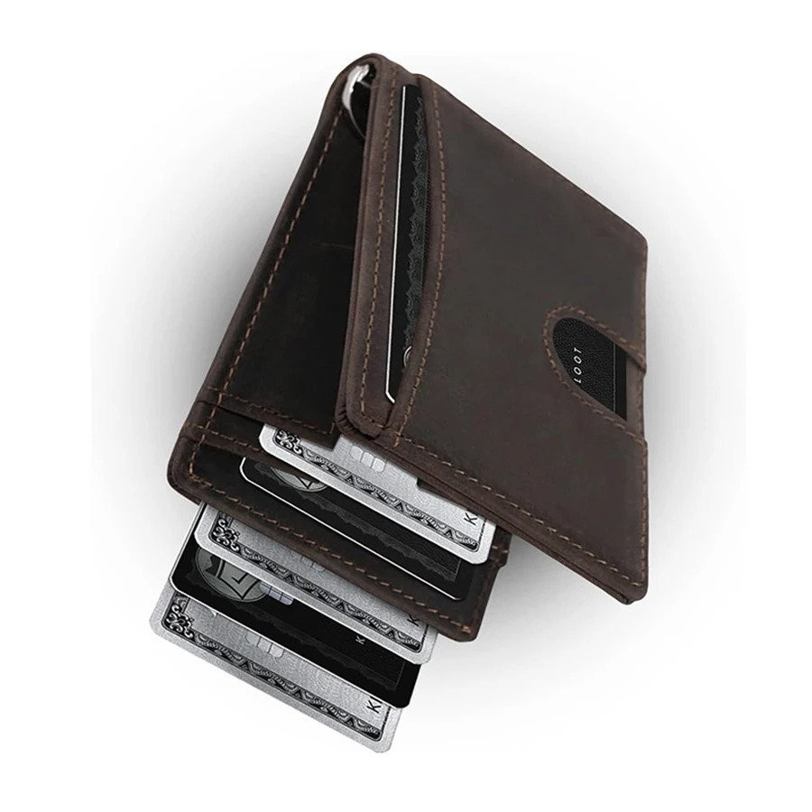 กระเป๋าสตางค์คลิปเงินสำหรับผู้ชาย Slim Minimalist Mens RFID blocking VINTAGE Card Wallet