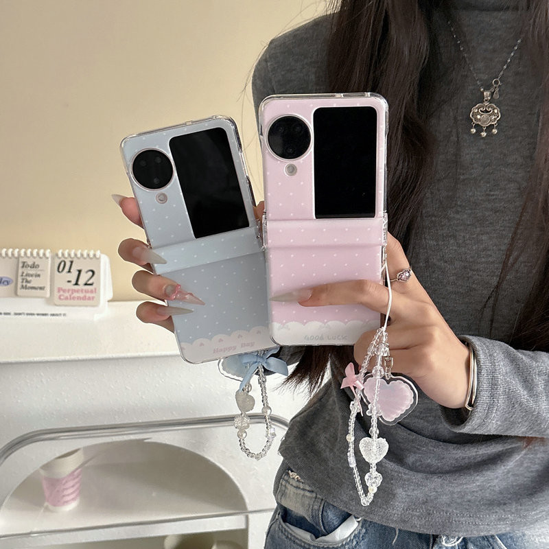 เคสโทรศัพท์แบบพับได้สําหรับ Oppo Find N2 N3 Flip Pink polka dot bracelet เคสโทรศัพท์ TPU แบบแข็ง