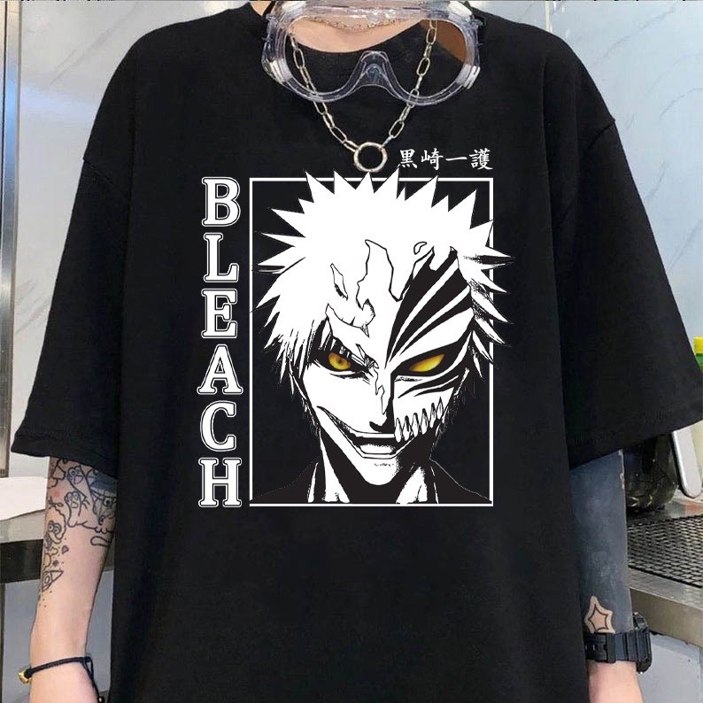 ใหม่ผู้ชายขนาดใหญ่ Bleach Kurosaki Ichigo มังงะ Weeb สาว Sci Fi อะนิเมะพิมพ์ผ้าฝ้ายแขนสั้นเสื้อยืด