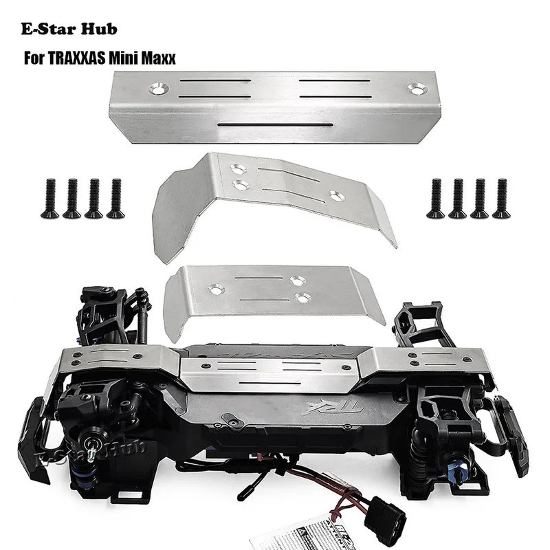 แผ่นกันกระแทกโลหะสแตนเลสสำหรับ Traxxas Mini Maxx ชิ้นส่วนอัพเกรดโลหะ รถ RC รถบรรทุก รถบักกี้