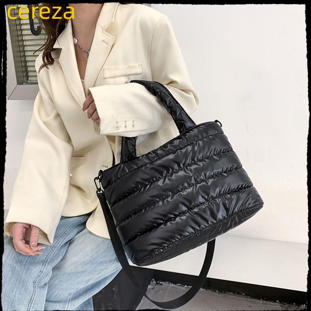 Cereza Puffer Tote Bag สําหรับผู้หญิงสําหรับกระเป๋าถือครอสบอดี้สํานักงานกระเป๋าสะพายน้ําหนักเบา