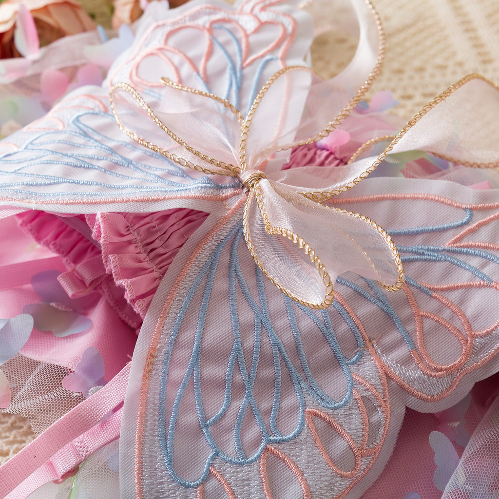 Nnjxd เด็กหญิงตัวเล็ก ๆ ฤดูร้อน สายรัด ชุดหวานน่ารักสติกเกอร์ผีเสื้อชุดเจ้าหญิง 2-6ปี ปีกผีเสื้อ ทูล ชุดเด็ก - รูปที่ 5