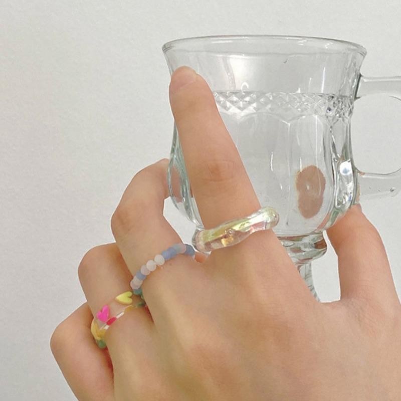 3ชิ้นหัวใจลูกปัดแหวนอะคริลิชุดนักเรียนหญิงสีโปร่งใสผิดปกติแหวนเรซิ่นของขวัญ - รูปที่ 7