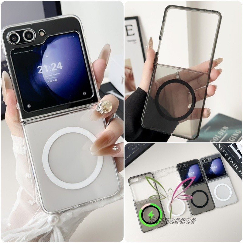 Magnetic Slim Matte Clear Black Hard PC Case Casing Samsung Galaxy Z Flip 8 7 6 5 4 3 ฝาหลังกันกระแทก