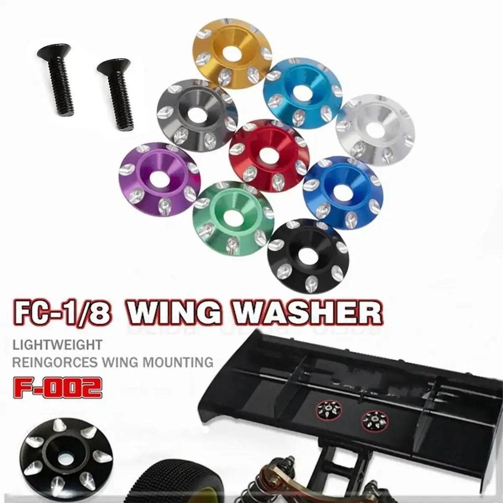 2pcs โลหะ Tail Wing M3 Countersunk สกรูเครื่องซักผ้าสําหรับ 1/10 Scale Off Road Buggy รถบรรทุกมอนสเตอร์ RC Dift รถ
