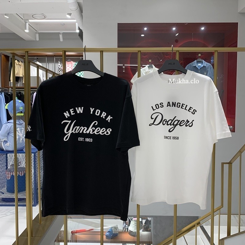 จัดส่งฟรี เสื้อยืด Oversize MBL ฤดูร้อนพิมพ์ตัวอักษรหลวมคอลูกเรือแขนสั้นเสื้อยืดคู่ครึ่งแขน TSB4033