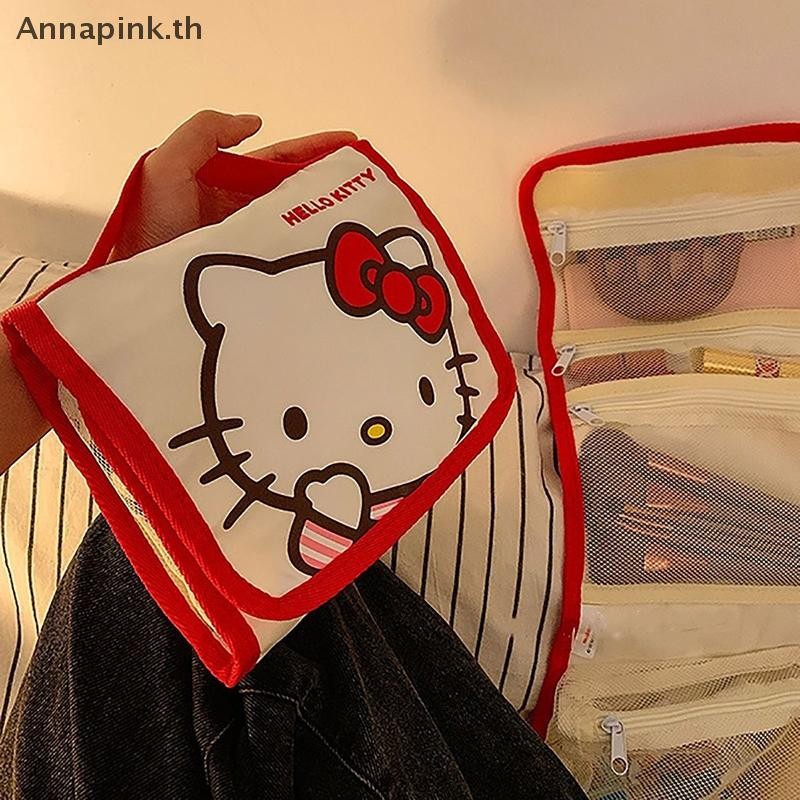 Ank Sanrio Hello Kitty กระเป๋าเครื่องสําอางการ์ตูนน่ารักความจุขนาดใหญ่พับกระเป๋าเดินทาง Kawaii แบบพกพามือถือกระเป๋า EN