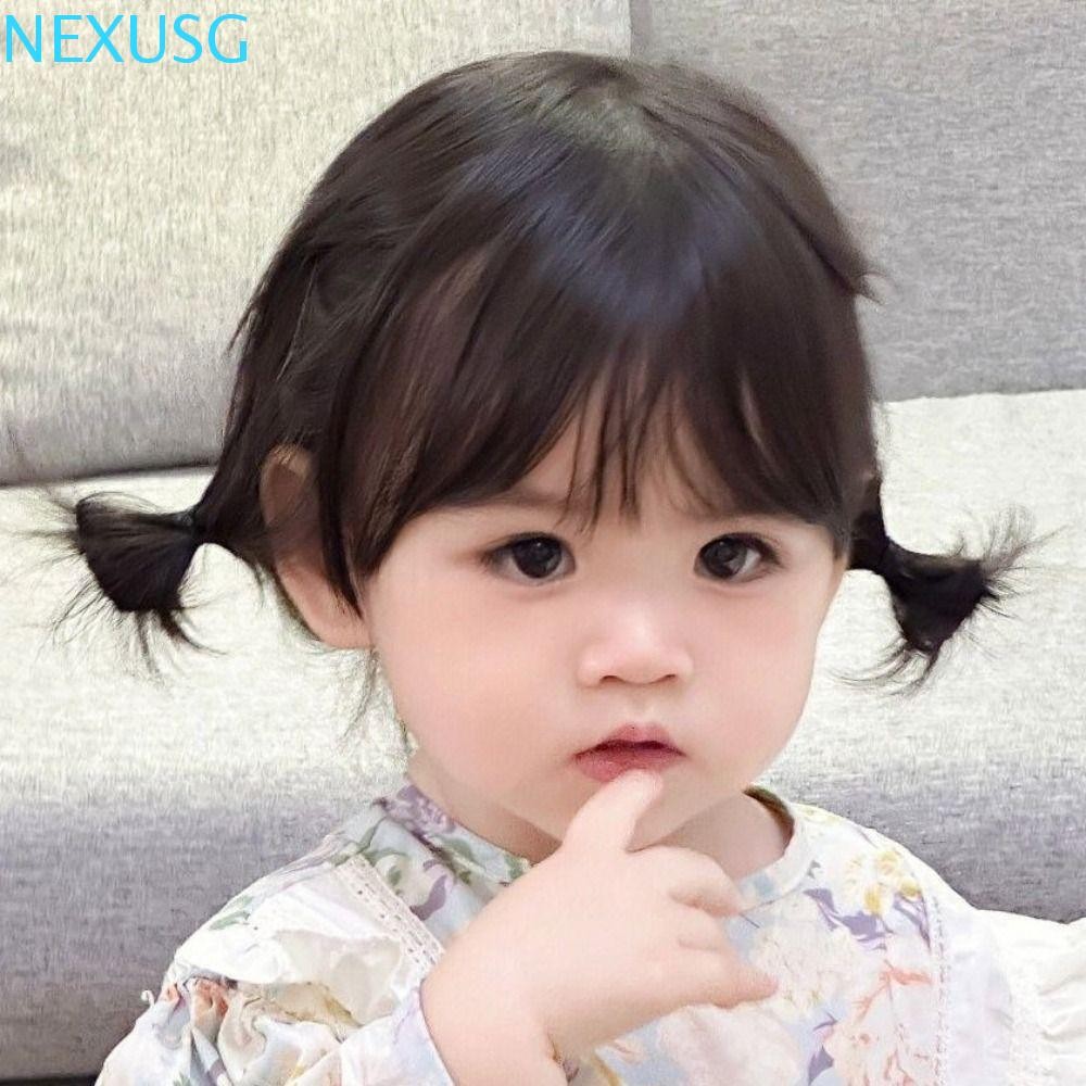 NEXUSG ทารกแรกเกิดวิกผมสีน้ําตาลธรรมชาติทุกวันเด็ก Headwear อุปกรณ์เสริมผมการถ่ายภาพ Props สังเคราะห์เด็กตกแต่งเด็กวัยหัดเดิน Neat Bang