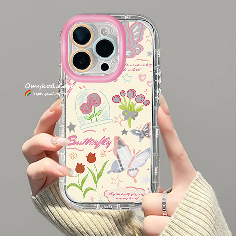 กระจกสําหรับ OPPO A18 A38 A15 A16 A17 A58 A57 A54 A53 A79 A7 A3S A92 A31 A5s A7 A12 A32 เคสโทรศัพท์ Ins ดอกไม้ผีเสื้อ Anti Drop ฝาครอบกันกระแทก