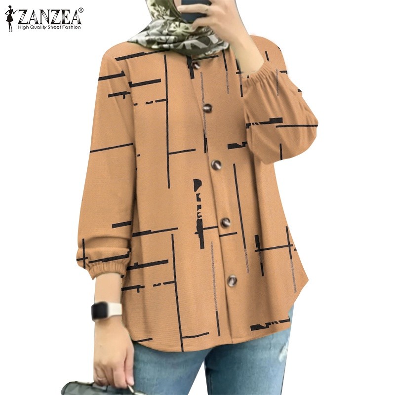 Zanzea เสื้อผู้หญิงมุสลิมพิมพ์ลายดอกไม้คอกลมแขนยาวทุกวัน - รูปที่ 6