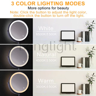 (จัดส่งจากประเทศไทย)กระจกแต่งหน้าติดผนัง 8 นิ้ว ชาร์จ USB ไฟ LED 3 สี 1X 10X สําหรับห้องน้ํา โรงแรม