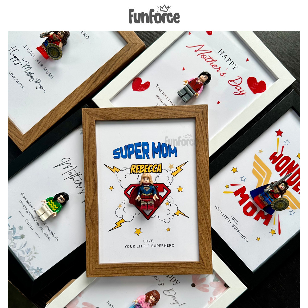 Mothers Day Superhero Brick Minifigure Photo Frame for Happy Mothers Day