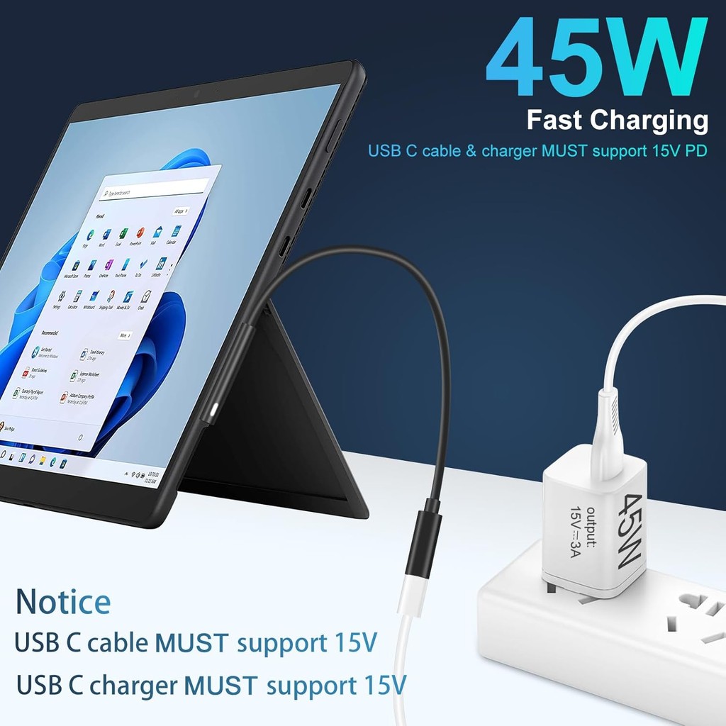 Microsoft Surface เชื่อมต่อกับสายชาร์จ USB-C PD 15V รูปที่ 2