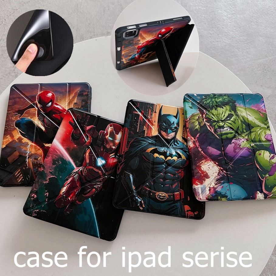 น่ารักการ์ตูน Marvel สําหรับ iPad Mini Air Pro 9.7 "10.2" 10.5" 10.9" 12.9" 13" 4/5/6/7th/8th/9th/10th/11th Gen A16 Mini 1 2 3 4 5 6 7 เด็ก Spider Iron Man ฝาครอบหนังขาตั้ง