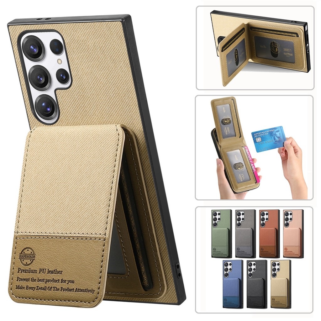 SAMSUNG RFID สําหรับSamsung S26 Ultra S26 Plus S25 Ultra S25 FE S25 Plus Edge S24 FE S24 Ultra S24 Plus S23 Ultra S22 Ultraโทรศัพท์ปลอกกระเป๋าสตางค์หนังผ้าผู้ถือบัตร