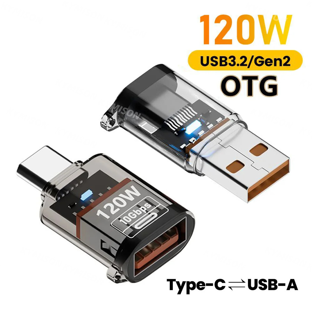USB3.2 Gen2 อะแดปเตอร์ OTG หญิง USB TypeC ชาย Fast Charge 120W ข้อมูล Sync สําหรับ iPhone16 15 Pro โทรศัพท์แล็ปท็อปพีซี