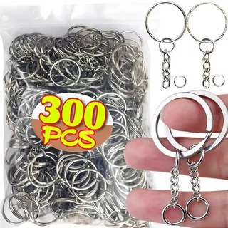 50-300 ชิ้น Silver Plated Metal Blank Keyring - Split Key Rings with Chain - DIY เครื่องประดับทําอุปกรณ์เสริม
