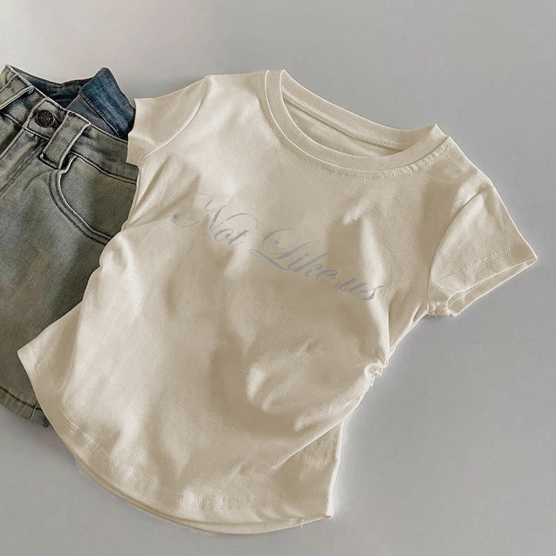Selvze เสื้อครอปท็อป แขนสั้น แฟชั่นฤดูร้อน การพิมพ์ภาษาอังกฤษระดับไฮเอนด์ เสื้อเอวลอย ชั่วโมง เสื้อยืดแขนสั้นสไตล์เกาหลี Y2K cotton100% จัดส่งตลอด 24 ชั่วโมง