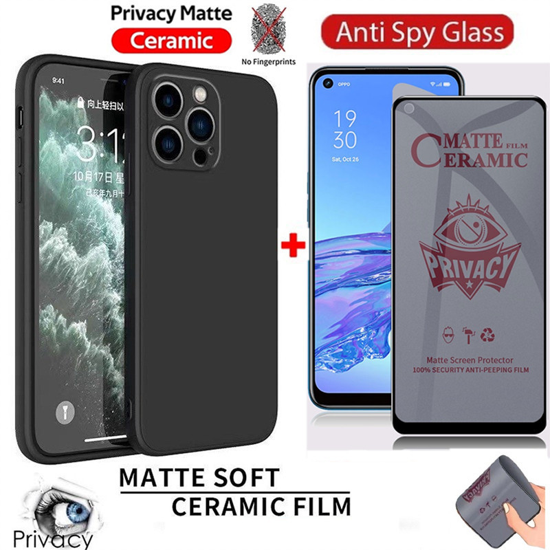 2in1 เคสโทรศัพท์ + Matte Anti Spy เซรามิคกระจกนิรภัยสําหรับ OPPO A16 A16S A15 A15S A79 A54 A55 A53 A