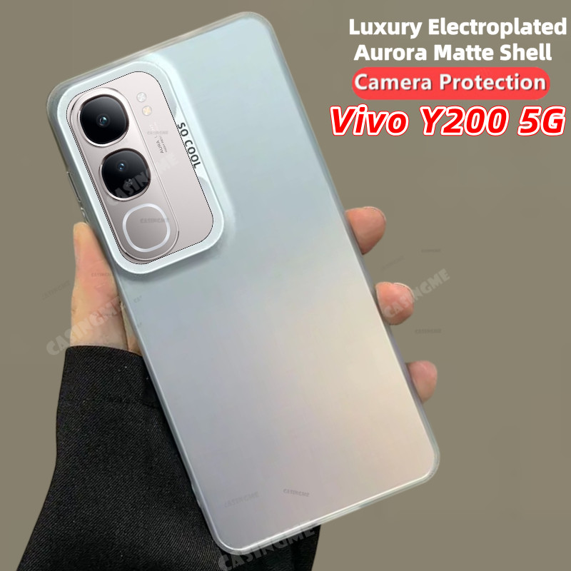 Vivo Y200 5G 2024 หรูหราชุบ Aurora Skin Matte สําหรับ Vivo Y200 VivoY200 Y200 200 4G 5G 2024 กล้องที่มีสีสันป้องกันเคสโทรศัพท์กันกระแทกฝาหลัง