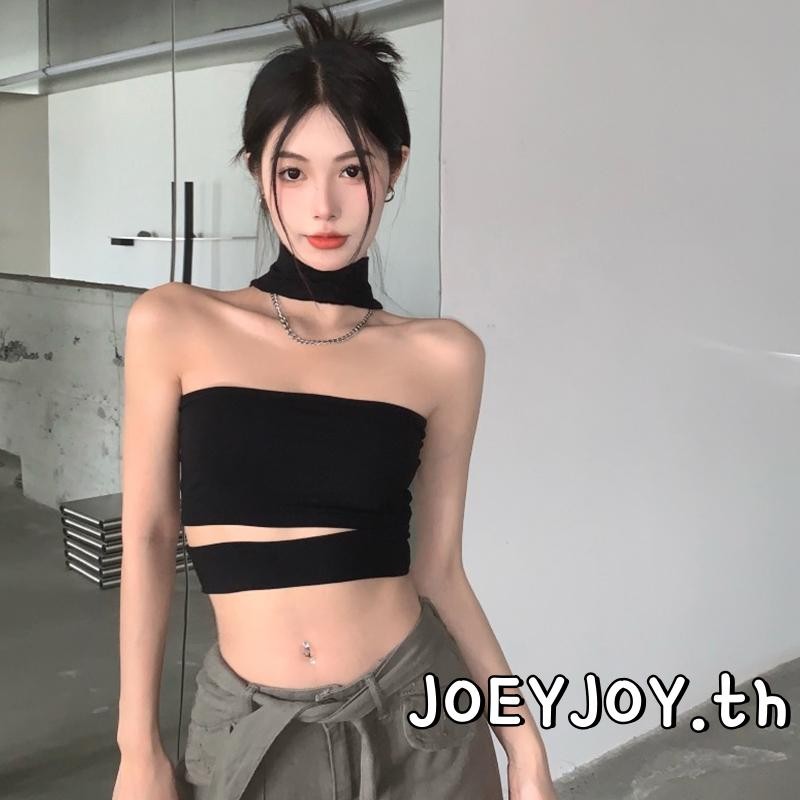 Joeyjoy-เสื้อกล้ามเชือกแขวนคอสําหรับผู้หญิงสลิมฟิตฤดูร้อนเสื้อกั๊กครอปเปลือยลําลอง