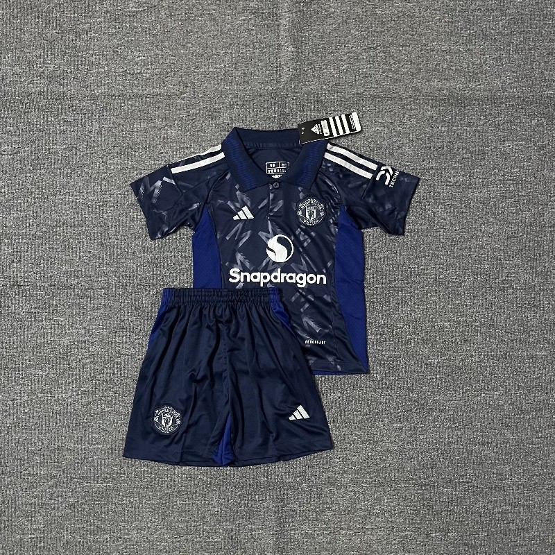 แฟน ๆ ฉบับที่ 2024/25 แมนเชสเตอร์ สห ห่างออกไป ชุดเด็กเสื้อฟุตบอลและกางเกงขาสั้นสําหรับ 16-28,สามารถเพิ่มชื่อและหมายเลขของคุณได้