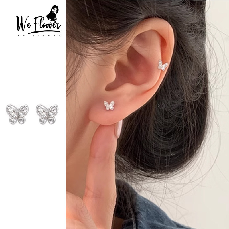 We Flower น่ารัก S925 เงิน Shining คริสตัลผีเสื้อ Pierced ต่างหูสําหรับผู้หญิงสาว Hypoallergenic หู Studs เครื่องประดับ