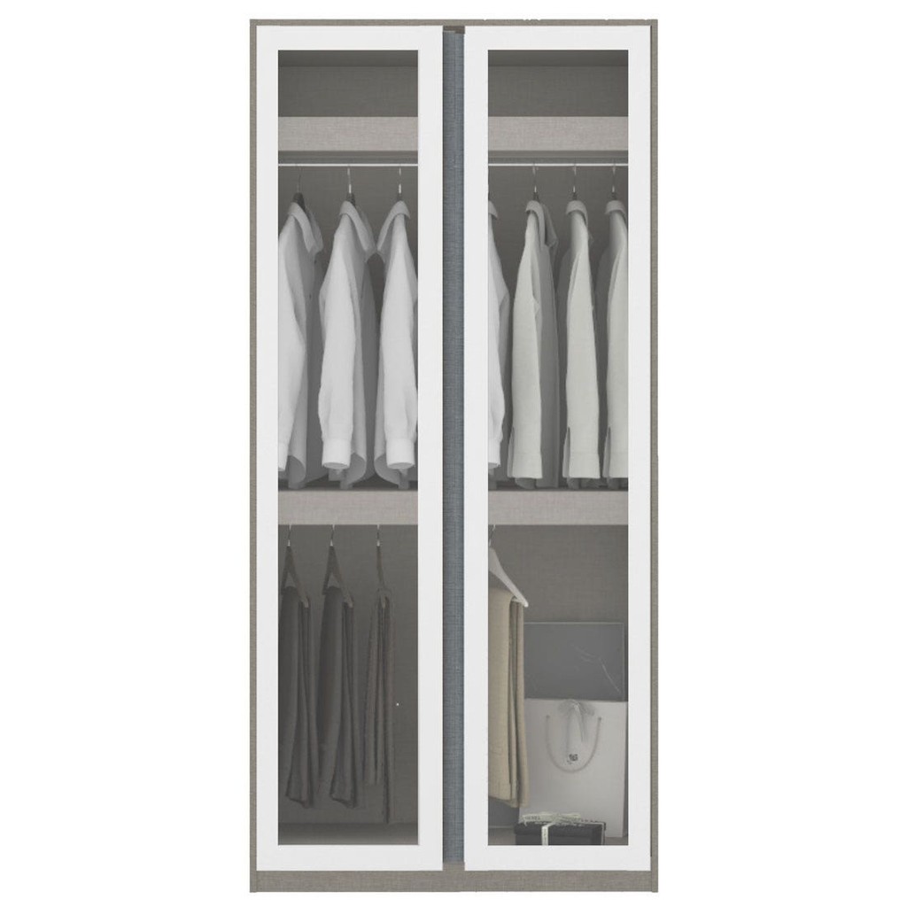 SB Design Square ตู้เสื้อผ้า แขวนบน-ล่าง OP-B ขนาด 100 ซม. รุ่น Blox สีขาวลายผ้า&กระจกใส (100x59x210 ซม.)  แบรนด์ KONCEP