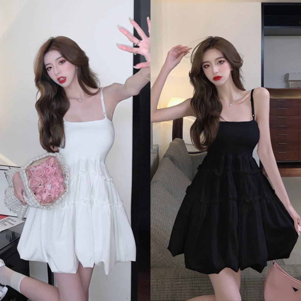 Luna Shop ชุดเดรสเจ้าหญิงฟูสไตล์ฝรั่งเศสสำหรับผู้หญิงชุดเดรสสายเดี่ยวสีขาวหวานเอวแคบเก๋สำหรับฤดูร้อน