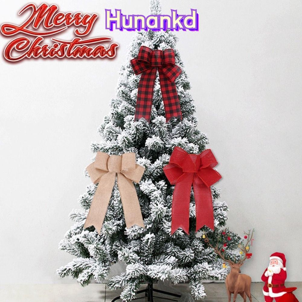 Huan โบว์คริสต์มาส 3 ชิ้น, โบว์ริบบิ้นตกแต่งต้นคริสต์มาสทํามือ, โบว์ของขวัญลายสก๊อตผ้าลินิน โบว์ตกแต่ง วันส่งท้ายปี