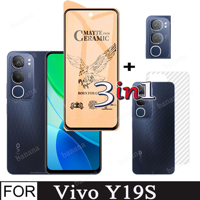 Vivo Y19S เซรามิคฟิล์มนุ่มสําหรับ Vivo Y18 Y38 5G Y03 3 ใน 1 เลนส์กล้องกระจกป้องกันและฟิล์มด้านหลัง
