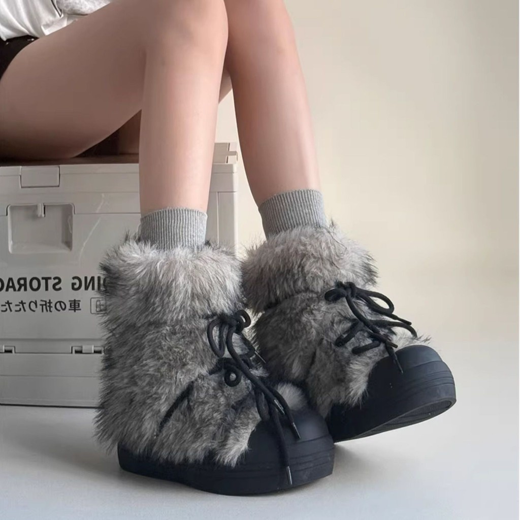 เทรนด์ Snow Boots Boots Boots Slip-On Silver Fashion Anti-Slip