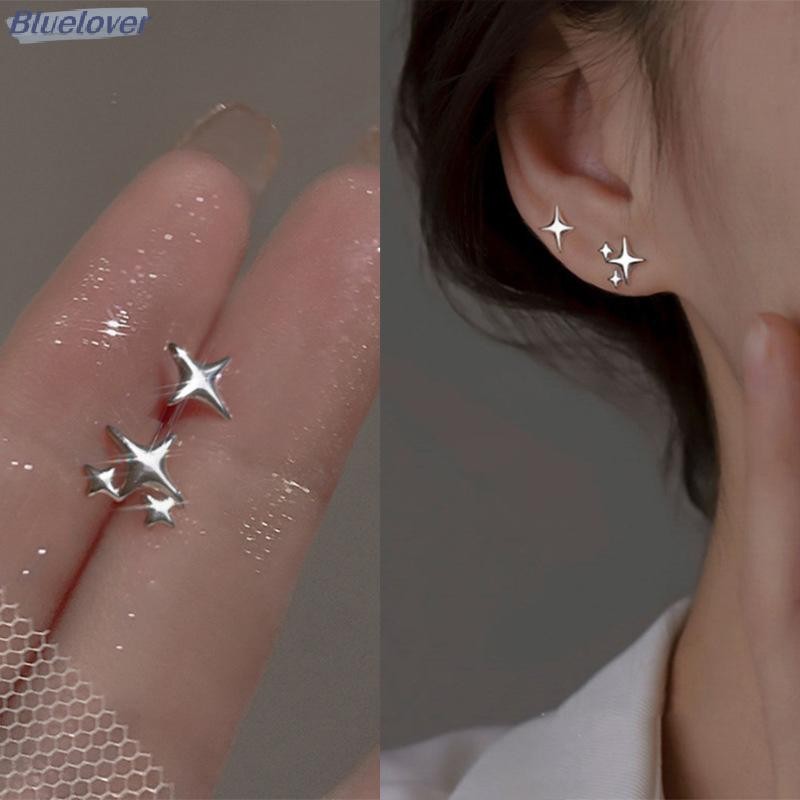 Bluelover 1 คู่ไม่สมมาตร Advanced Sense Star Ear Studs ต่างหูสําหรับผู้หญิงแฟชั่น Vintage อุปกรณ์เสริมความงามเครื่องประดับของขวัญใหม่