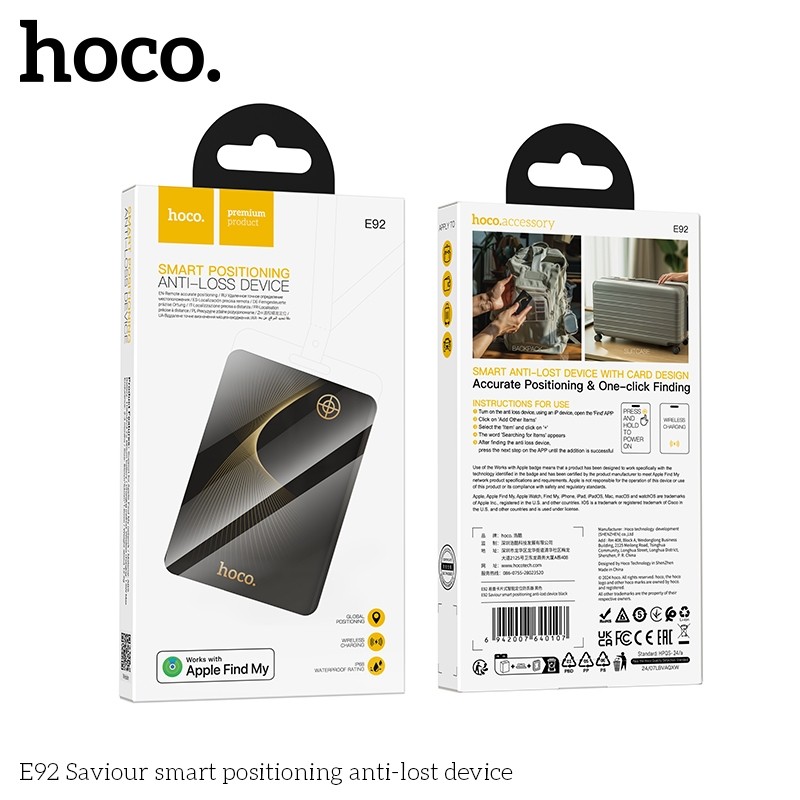 Hoco E92 Tag อุปกรณ์ติดตาม GPS รูปแบบการ์ด ค้นหาตำแหน่งสิ่งของ สำหรับ iOS รองรับ Apple Find My กันน้ำ IP68 กันของหาย hc6